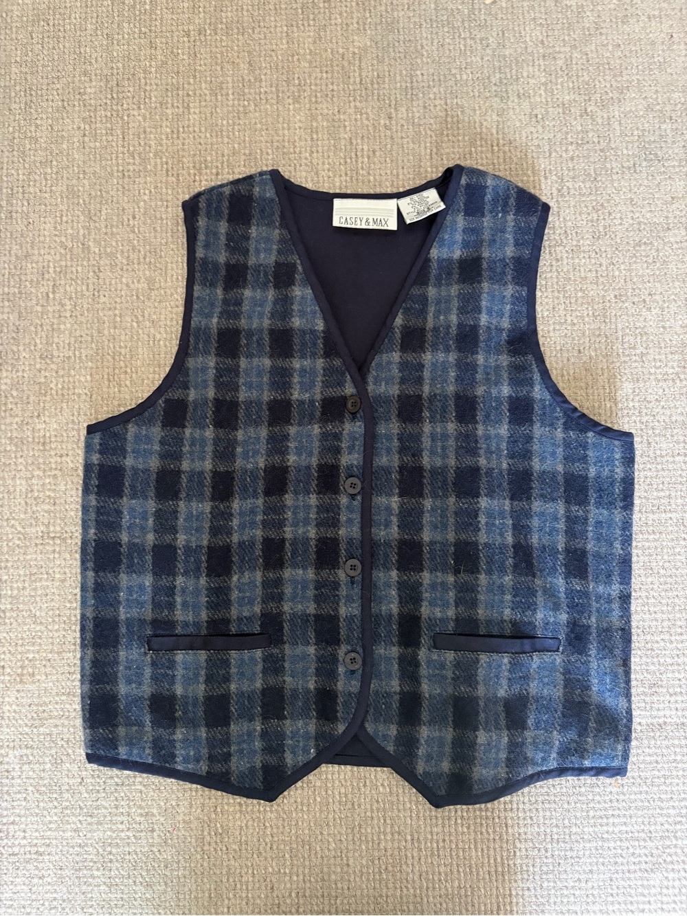 Casey & Max Blue Plaid Wool-Blend Vest